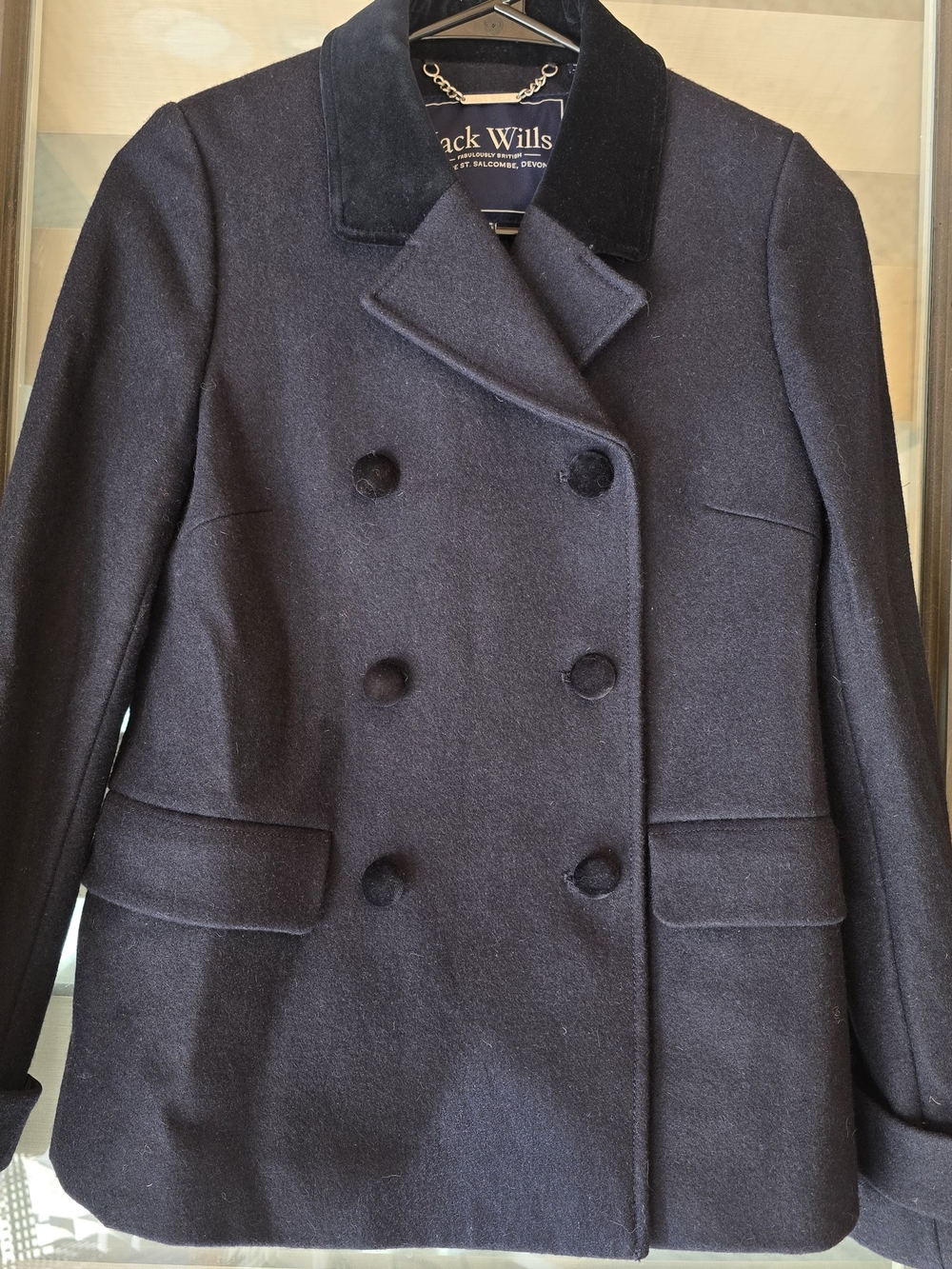 Jack Wills Dark Navy Double-Breasted Peacoat with Velvet Collar